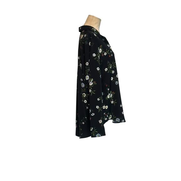 H&M black blue floral long sleeves button shirt size 10 - Picture 12 of 13
